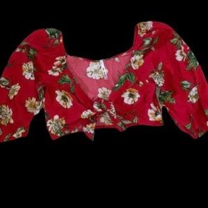 Floral Print 3/4 Sleeve Crop Top